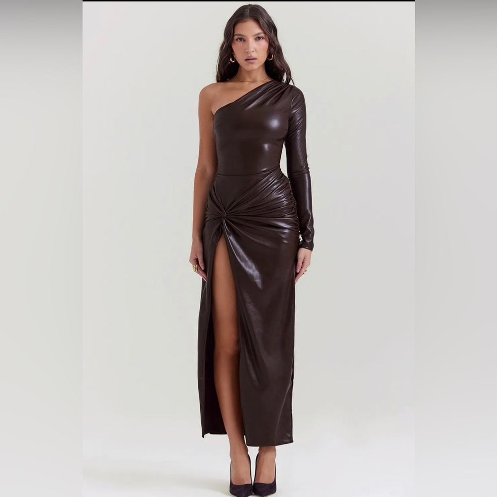 HOUSE OF CB 'Octavia' Cocoa Vegan Leather Maxi Dress S